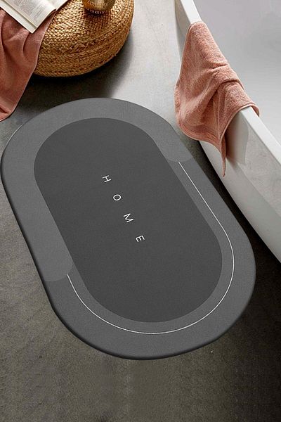 Else Dekor Else Gray Home Patterned Shower Front Bathroom Rug Doormat Toilet Seat One Piece Oval 40x60cm