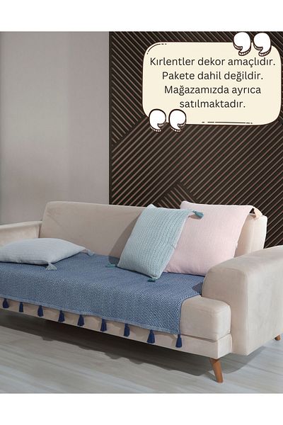 Lux Touch Κάλυμμα καναπέ Navy Blue Lavi Pompom - 115x200 cm Καναπές Πολυθρόνα, Φουντωτό Κάλυμμα Πολυθρόνας