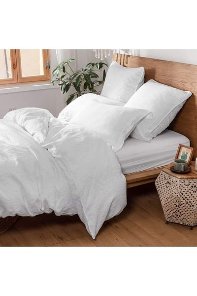 EVYA Σετ Παπλωματοθήκη 4 τεμαχίων με Flounce Διπλό 160x200 cm Φυσικό βαμβακερό μαλακό ελαστικό σεντόνι άνετο