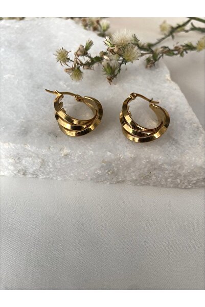 NOVA ACCESSORY Çelik Gold Üç Halkalı Küpe