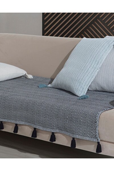 Lux Touch Lavi Ponponlu Siyah Koltuk Örtüsü 115 x 200 cm Kanepe Divan Çekyat Berjer Örtüsü Şalı Püsküllü