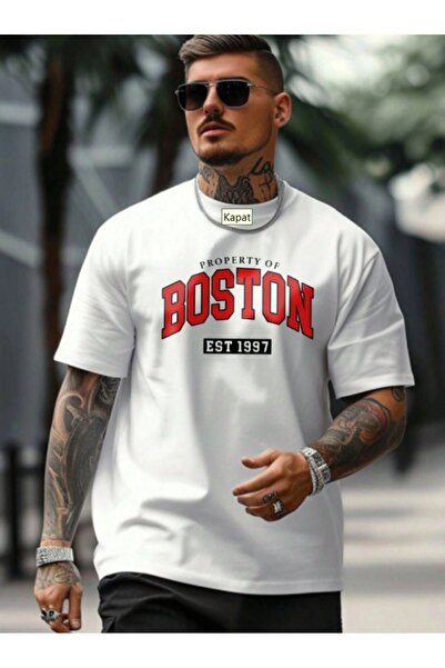 FECCY Tricou unisex oversize cu imprimeu Boston