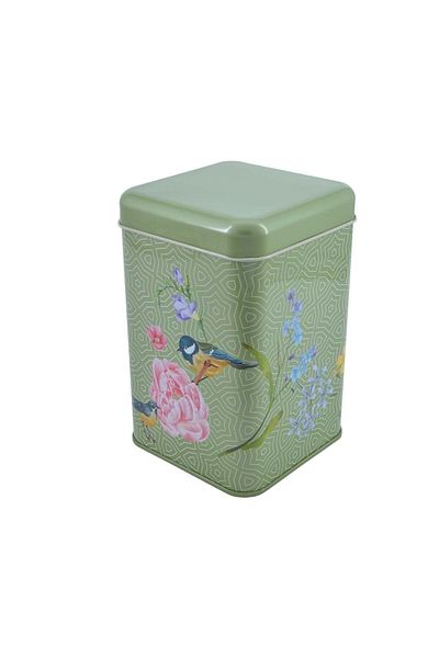EVLE Ef022-d7 Blooming Green Patterned Square Metal Storage Container 11x11 Cm