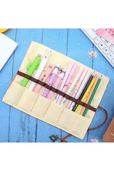 Kaptan Mavi Roll Canvas Pen Holder, Children Adult Design Retro Pen Roll