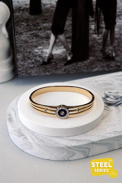 Berivan Direk Hudson Gold Zircon Blue - Steel Bracelet Handcuffs