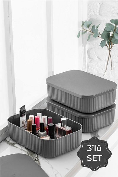 Vienev 3.2 Liter Anthracite 3-Piece Storage Box with Line Lid