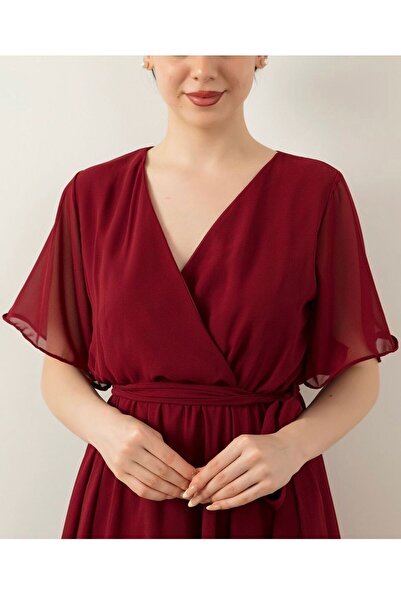 CİXAPLE Short Sleeve Straight Chiffon Dress