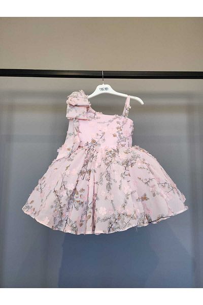 SCSTİL Pink One-Shoulder Flower Pattern Three-Dimensional Dress