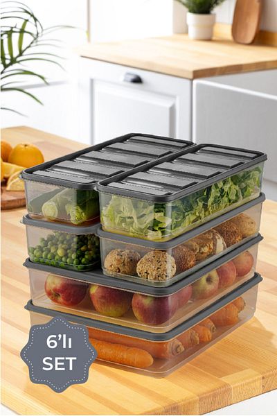 Vienev Bella 6-Piece Anthracite Refrigerator Organizer - 2X3.5 Liter 4X1.65 Liter