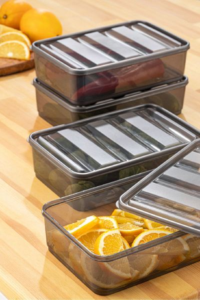 Vienev 1.75 Liter Anthracite 4-Piece Bella Refrigerator Organizer Set