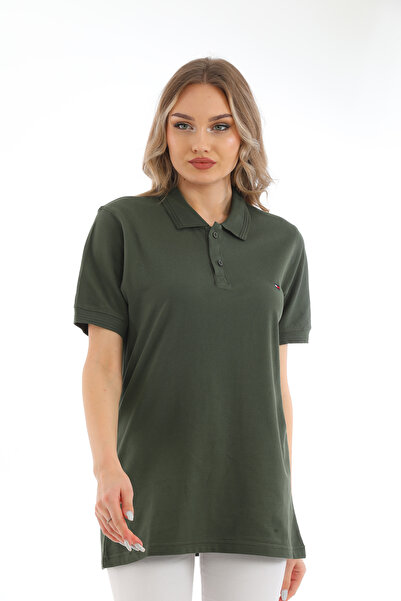 B.HE.Z ملابس تريكو نسائية كاكي بياقة بولو مخططة من القطن المريح الكلاسيكي