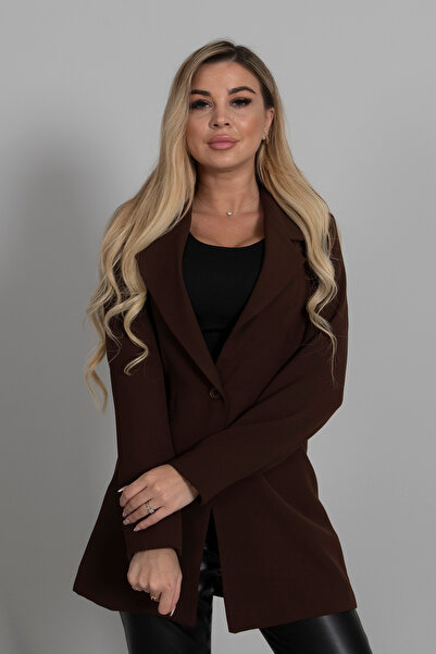 Feminist Leopar Astar Detaylı Krep Blazer Ceket Kahve 0105120