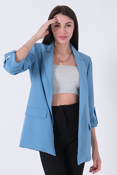 Feminist Astarlı Kolları Düğme Toparlamalı Ceket Bebe Mavi 0105136