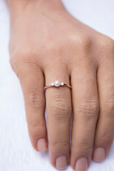 Sahira Jewelry İnci ve Taşlı Ayarlanabilir 14 K Rose Altın Kaplama Kadın Yüzük