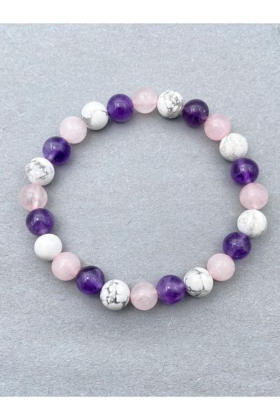 Dejavu TR Amethyst and Pink Kwartz Natural Stone Bracelet - Howlite Stone