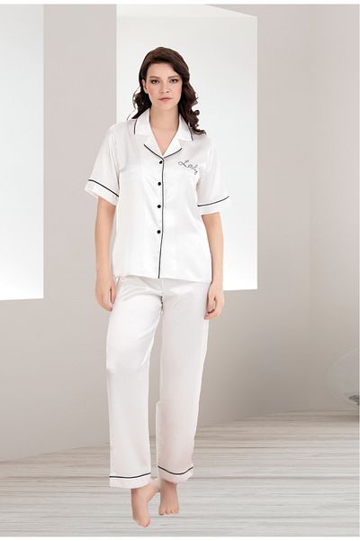 Lady Lingerie Alb Satin - Set de pijamale cu maneca scurta
