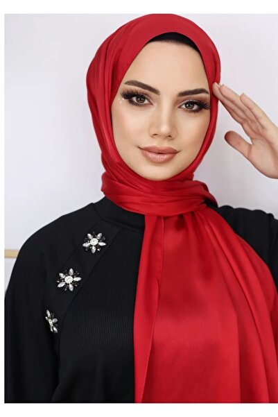 Trablus Janjan Shiny Satin Textured Hijab Evening Dress Chiffon Shawl