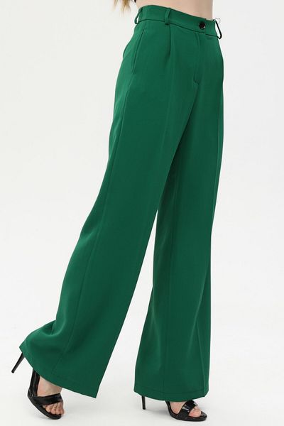 Feminist High Waist Pleated Palazzo Trousers Emerald0102066