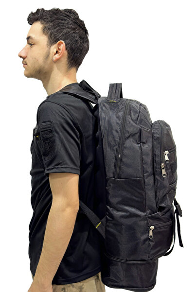 Asker Kolisi 55+10 Litre Siyah Dağcı Outdoor Kamp Trekking Sırt Çantası - Genişletilebilir Kamp Çantası