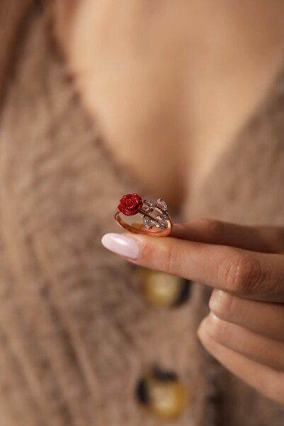 Sahira Jewelry Gül Motifli Sarmaşık 14k Rose Altın Kaplama Kadın Yüzük