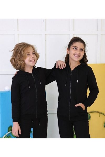 CiciTime Çocuk Modası Boys and Girls Unisex Hooded Zippered School Tracksuit Top