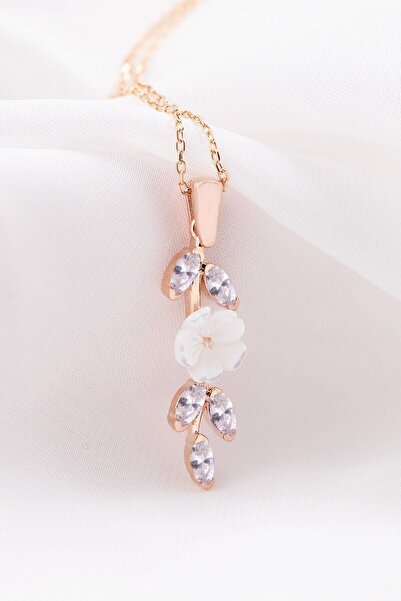 Sahira Jewelry Manolya Beyaz Taşlı Uzun Model 14 K Rose Altın Kaplama Kadın K...