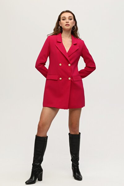 Feminist Astarlı Düğme Kapamalı Blazer Ceket Fuşya 0105123