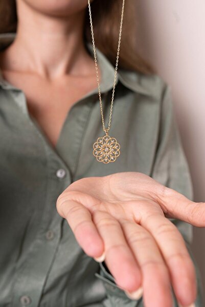 Sahira Jewelry Yaşam Çiçeği Beyaz Taşlı 14 K Rose Gold Kaplama Kadın Kolye