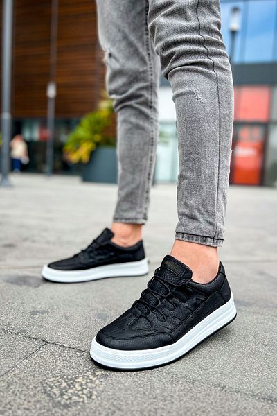 Joy Man Pantofi negri pentru bărbați C-Rey J040 cu talpă ortopedică - Pantofi sport casual pentru piele