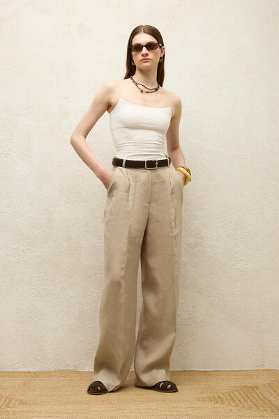 Manuka Linen Palazzo Trousers - Sand Color