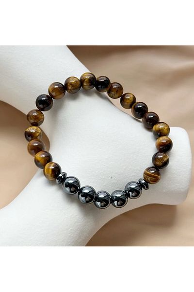 Dejavu TR Natural Stone Tiger Eye and Hematite Bracelet