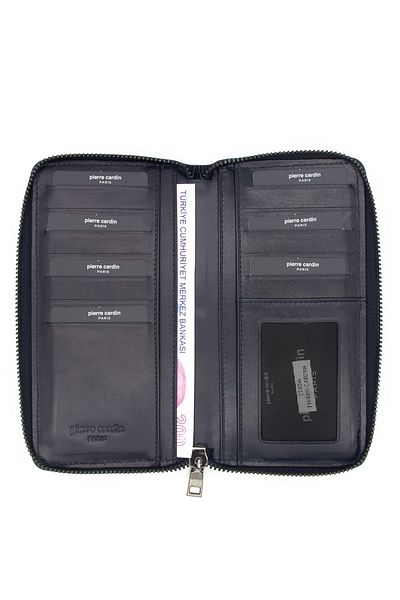 Pierre Cardin Unisex Navy Blue Leather Knitted Wallet 11056