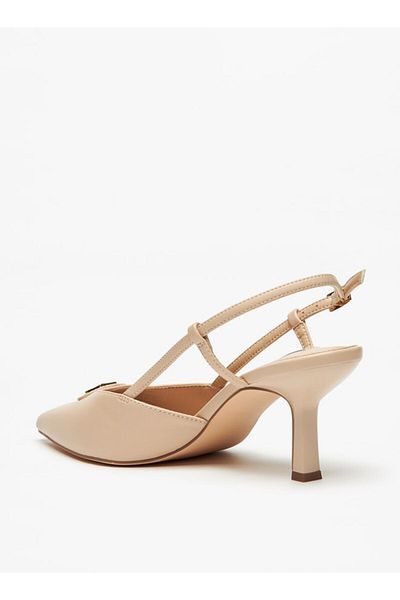 ELLE Women's Logo Detail Pointed Toe Slingback Shoes with Kitten Heel