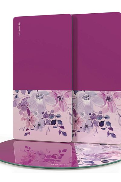 Decovetro Vintage Purple Flower Patterned 3-Piece Round Plate Set - Glass Presentation Service