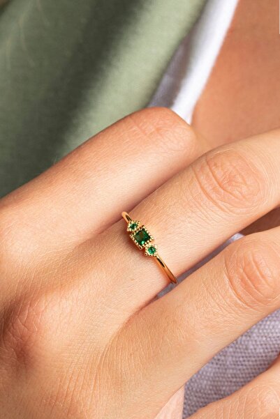 Sahira Jewelry Zümrüt Taşlı Zarif 14 K Rose Altın Kaplama Ayarlanabilir Kadın...