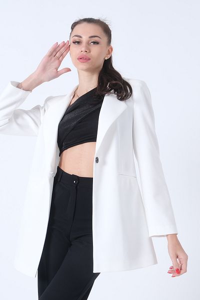 Feminist Zebra Lining Detailed Crepe Blazer Jacket Ecru01051201