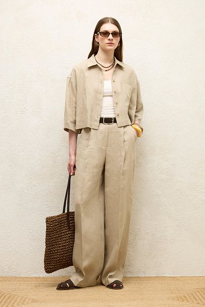 Manuka Linen Palazzo Trousers - Sand Color