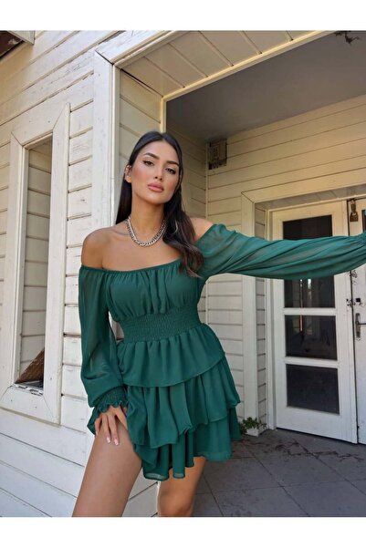 Mekafashion Kat Kat Volanlı Şifon Elbise - 2831