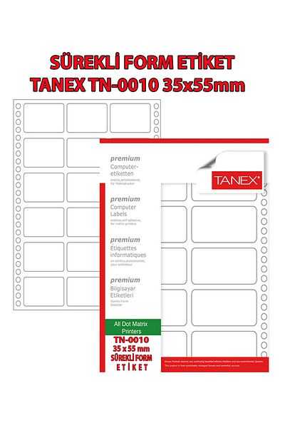 Tanex Tn-0010 White Continuous Form Printer Label - 35x55mm, 2,000 Pieces/pk