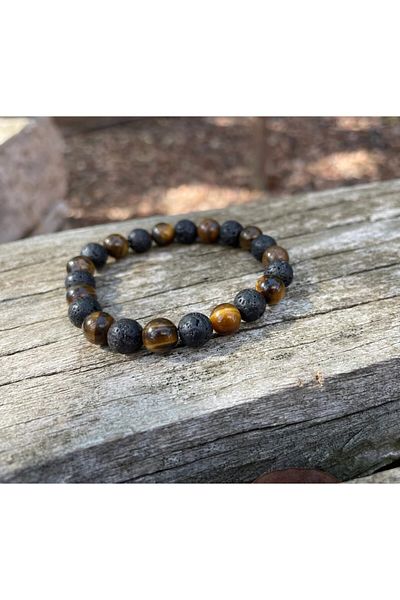Dejavu TR Natural Stone Tiger Eye and Lava Bracelet