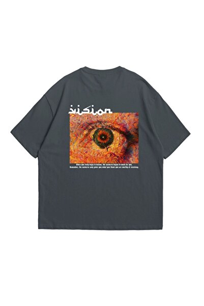 Sekizbiraltı Tricou afumat premium oversize 24/1 cu imprimeu Vision