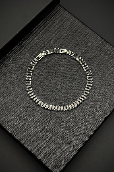 FRNCH Baget Zirkon Taşlı Siyah Renk Çift Kilitli Tennis Erkek Bileklik FRJ122...