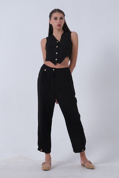 Feminist Linen Vest Suit Black0106321