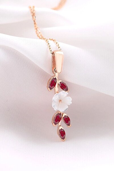 Sahira Jewelry Manolya Fuşya Taşlı Uzun Model 14 K Rose Altın Kaplama Kadın K...