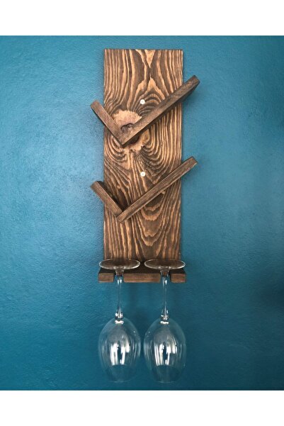 O&A WOOD Doğal Ahşap Vintage Şaraplık, 2 Şişe 2 Kadeh Bölmeli Ahşap Şaraplık ...