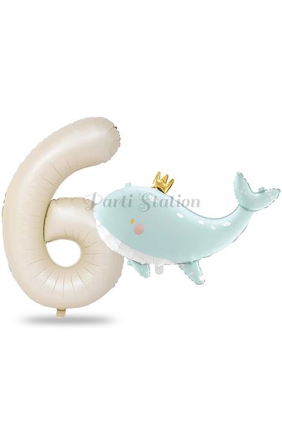 Parti Station Green Whale 6 Year Old Cute Balloon Set - Sea and Ocean Creatures, Concept Balloon and Cream Figure