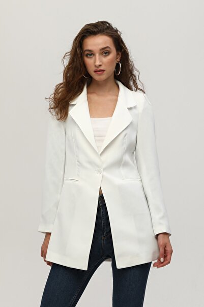 Feminist Leopar Astar Detaylı Krep Blazer Ceket Ekru 0105120