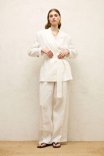 Manuka Ecru Linen Palazzo Pants
