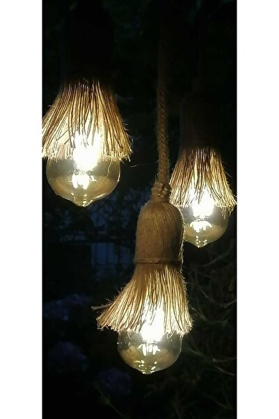 ETAB Hasır Jüt Halat Sarkıt Ipli Tekli Avize Kablo Duy Sarkıt (AMPUL DAHİL)