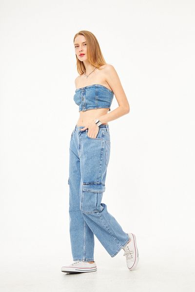 Kutaf Women's Denim Cargo Pants - Loose Cut